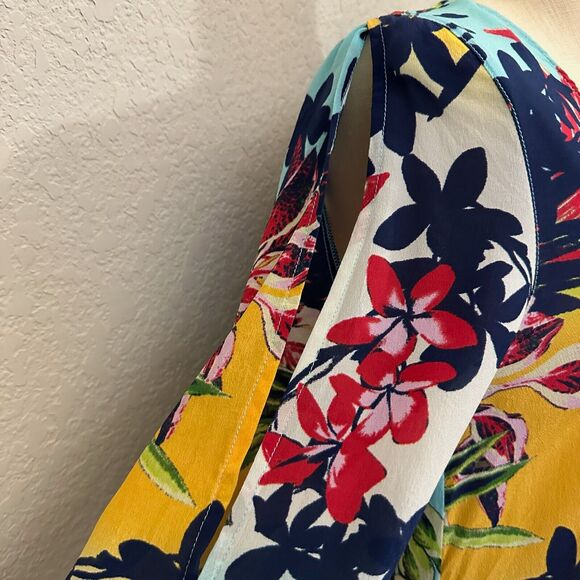 JOHN MARK Washable Silk Tunic Top Multicolor Floral Slit Sleeve Artsy - Picture 5 of 12